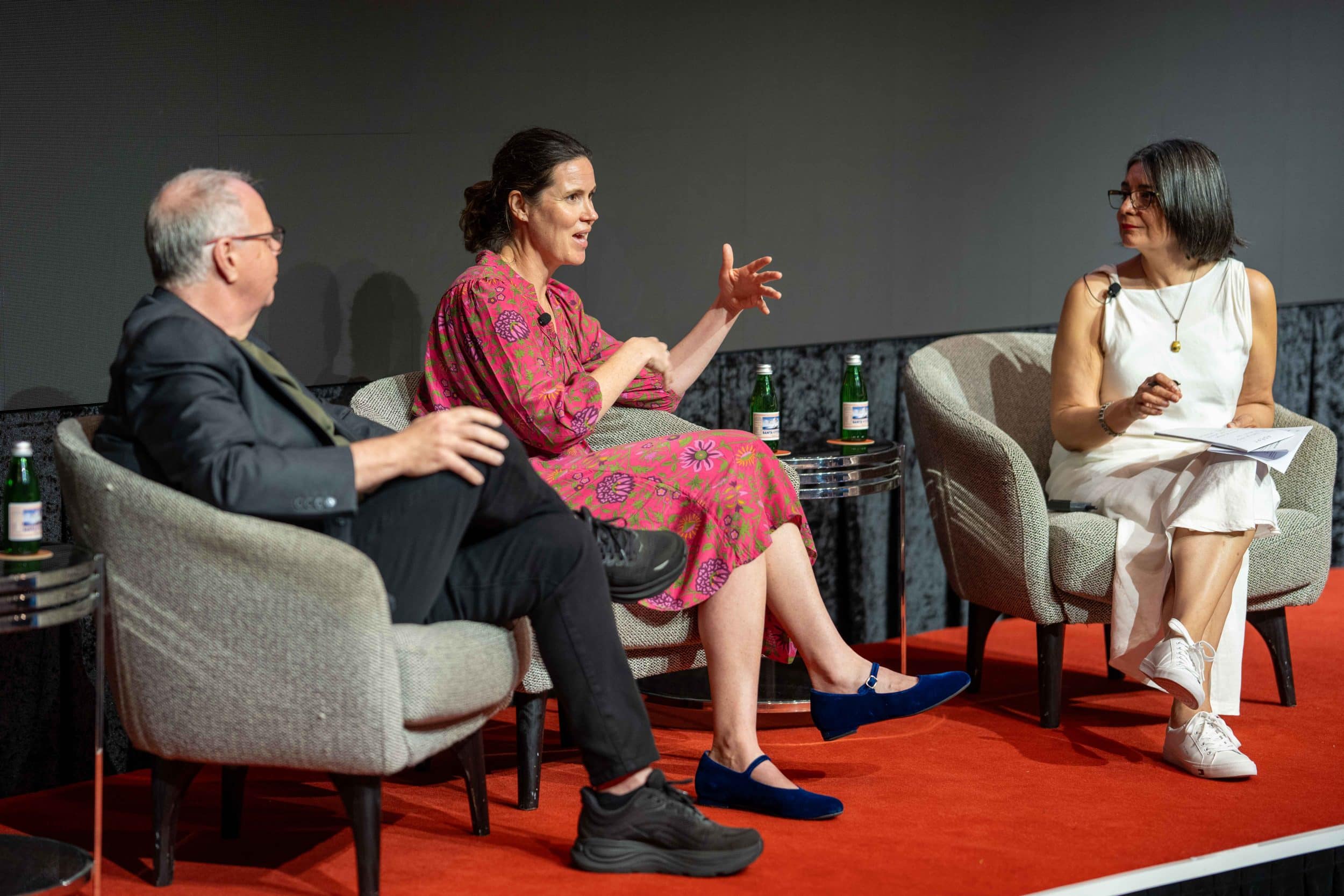 McKinsey Director of People Gemma Corke and former Westpac and DBS Group CTO David Walker with ADAPT’s Lisa Drum at People & AI Edge, discussing why 70% of AI adoption barriers are organisational change issues.