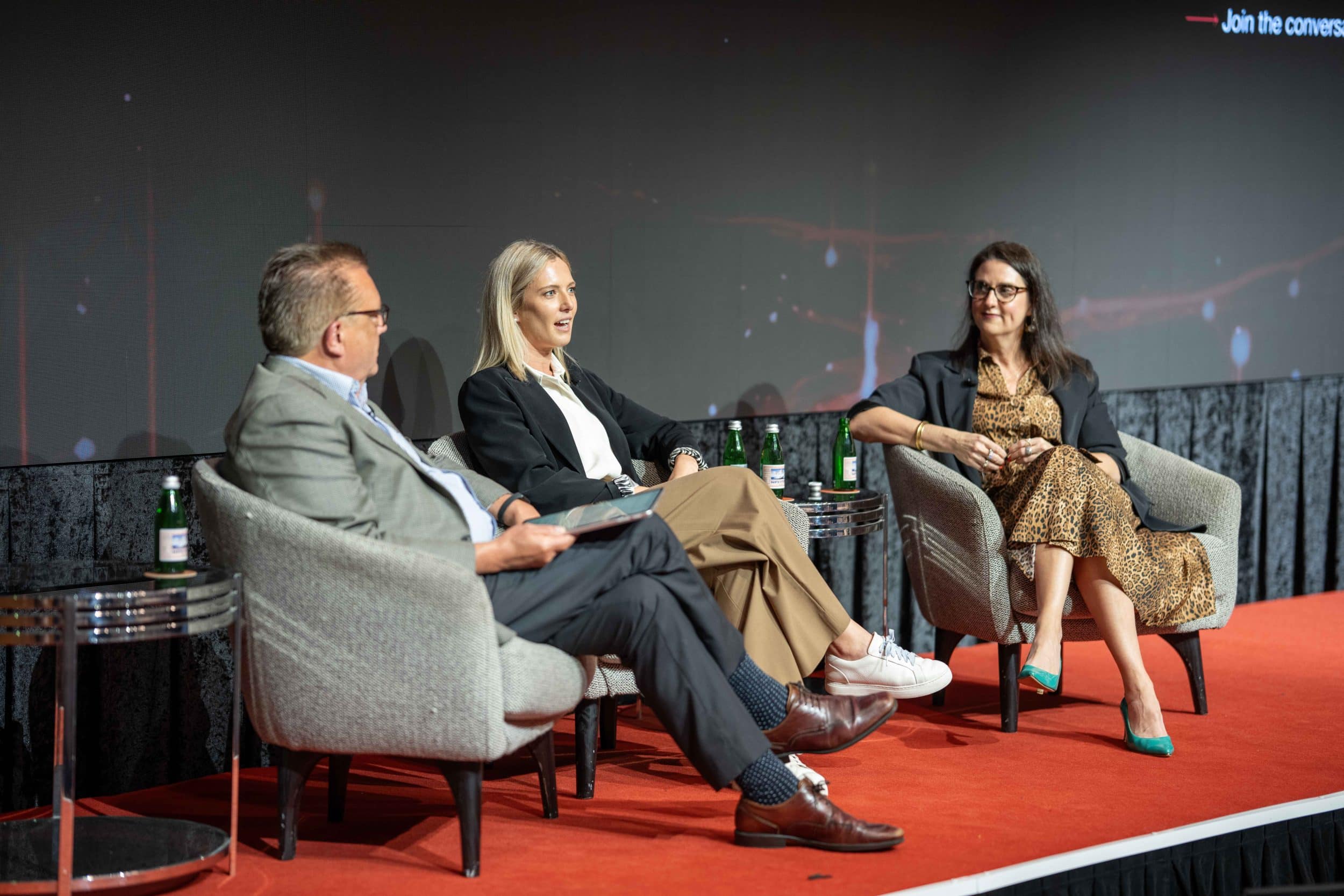 ADAPT’s Matt Boon with CPA Australia CPO Marissa Alley and AI & Cyber Futures Centre’s Dr Juliette Tobias-Webb at People & AI Edge on AI adoption.